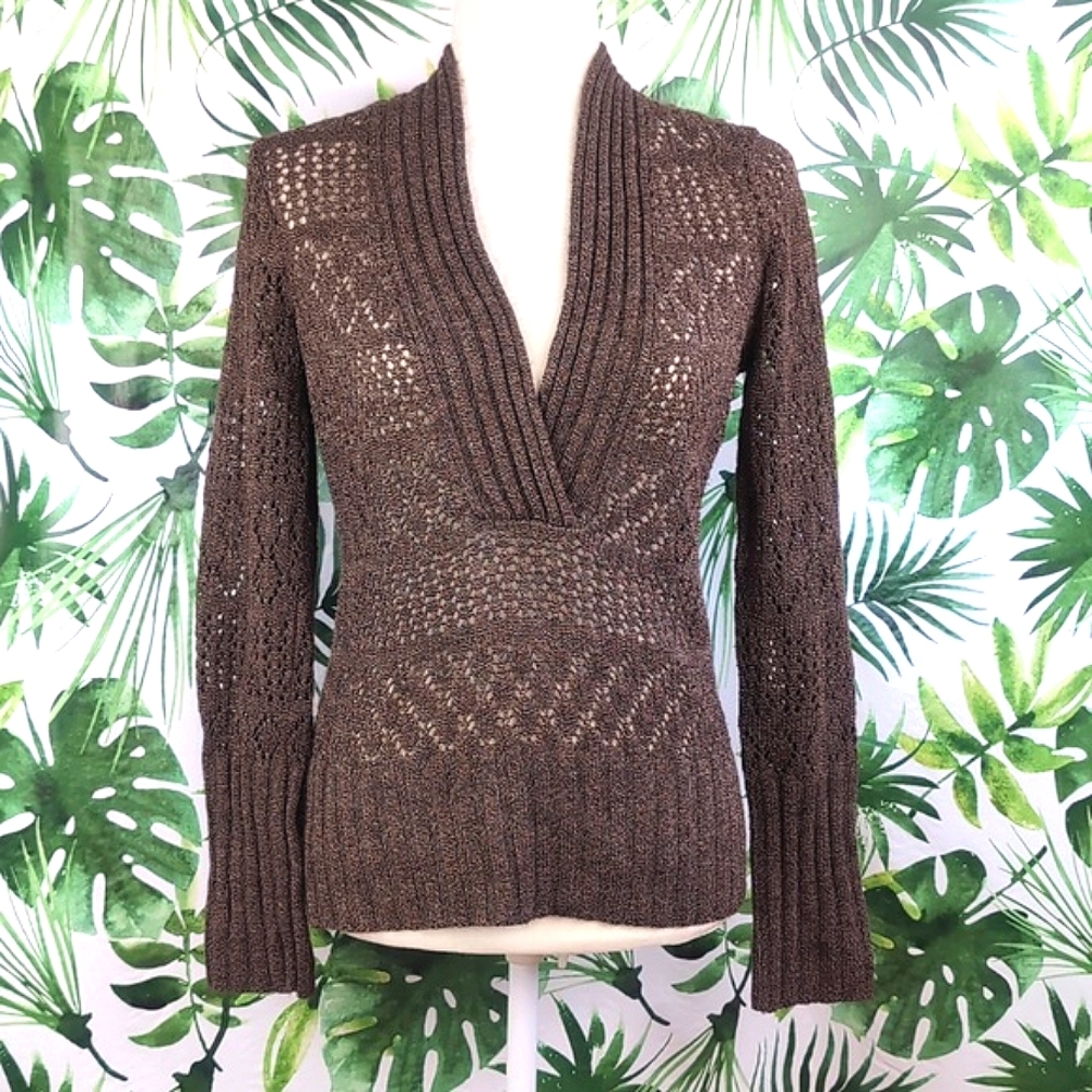 Axcess Liz Claiborne Brown V-Neck Sweater (Size: Small)